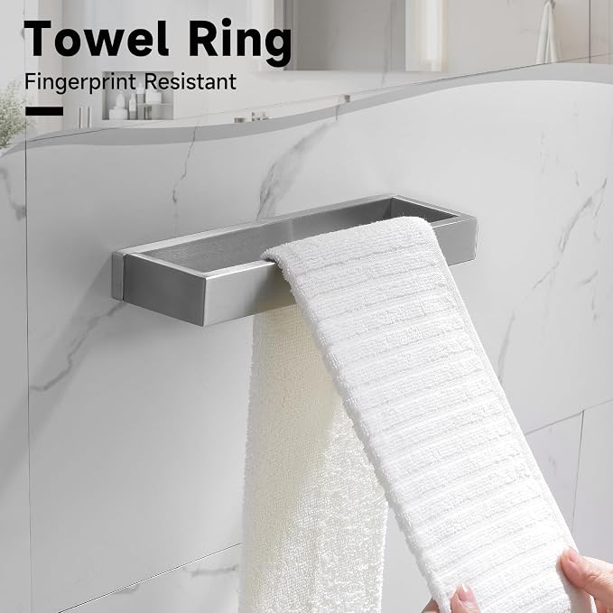 TNOMS Brushed Nickel Towel Bar Set, 5-Pieces Bathroom Hardware Accessories Set - Image 3