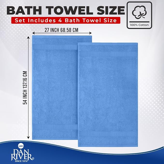 DAN RIVER Bath Towels Set of 4, 27 x 54 Inches, 100% Cotton, Larger & Lighter - Image 2