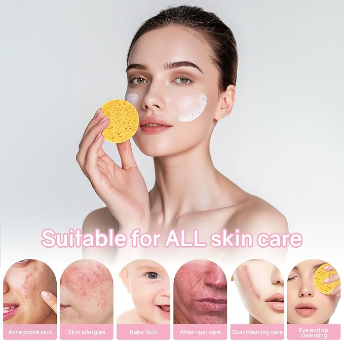 50-Count Compressed Facial Sponges, 100% Natural Cellulose Cosmetic Make Up - Image 5