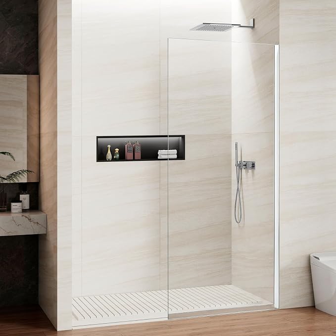 Shower Screen 34" x 74" Half Frameless Shower Wall Panel, Tempered Glass 3/8 by ViivppaiShowerDoors
