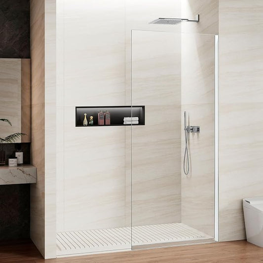 Shower Screen 34" x 74" Half Frameless Shower Wall Panel, Tempered Glass 3/8 by ViivppaiShowerDoors