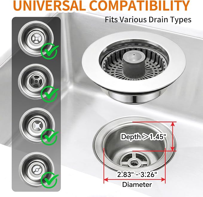 Solid Brass Body 3-in-1 Kitchen Sink Drain Strainer & Stopper, Heavy Duty Pop - Image 6