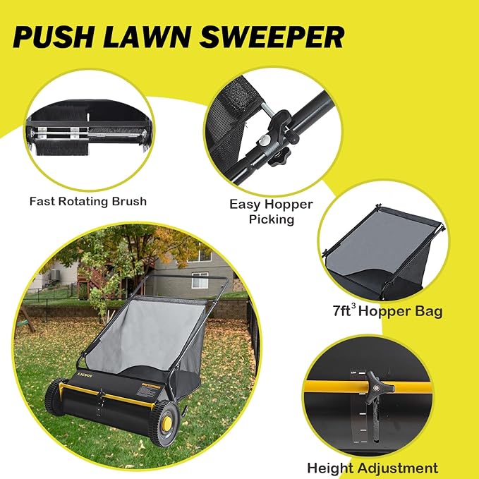 Push Lawn Sweeper, 26-Inch Width, 7 Cu. Ft. Hopper Capacity, 4 Spinning Brushes - Image 4