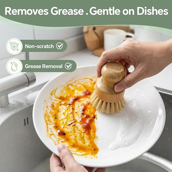 Bamboo Dish Brush Set, 4 Pack, Plastic-Free, Dish Scrubber & Vegetable Brush - Image 2