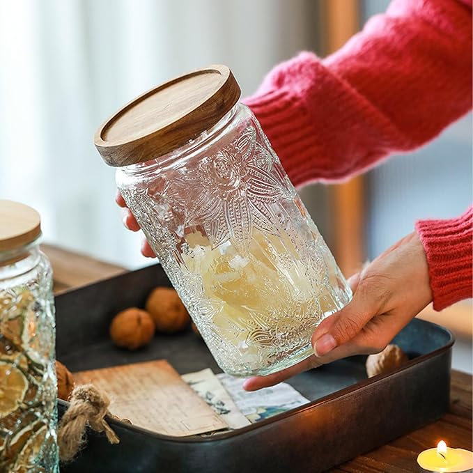 34 OZ Glass Storage Jar with Airtight Bamboo Wooden Lids, Vintage Food - Image 4