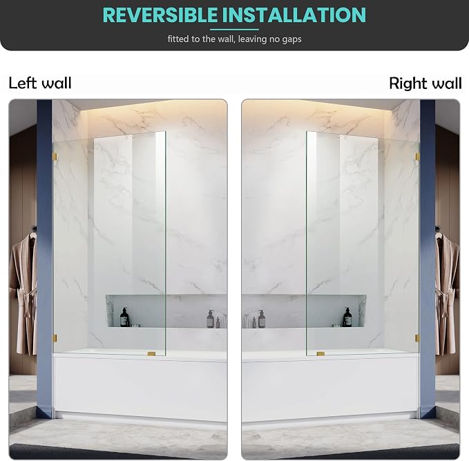 34" W x 58" H Frameless Single Fixed Bath Panel, Fixed Bathtub Screen - Image 7
