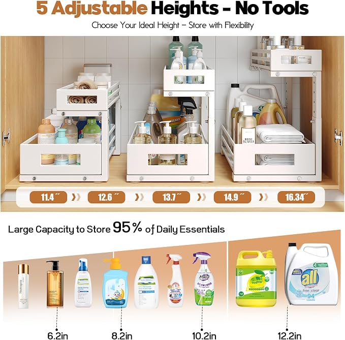 1-Pack Under Sink Organizers and Storage, 2-Tier L Shape Pull Out Cabinet - Image 8