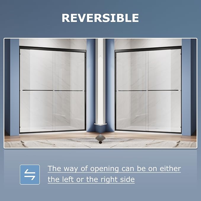 SUNNY SHOWER Double Sliding Glass Door 60" W x 72" H Shower Door 1/4" Tempered - Image 3