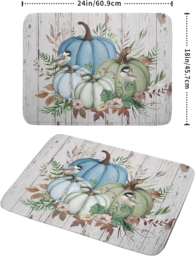 Fall Blue Pumpkin Dish Drying Mat 18x24 inch Autumn Harvest Dish Rack Mats - Image 2
