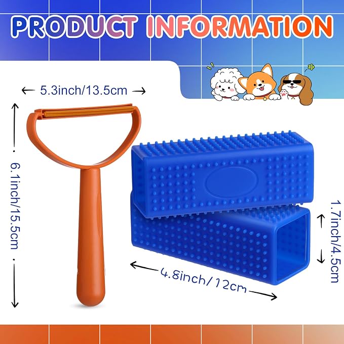 Honeydak 3 Pieces Hair Remover Tool Dog Hair Remover Pro Silicone Cleaner Brush - Image 2
