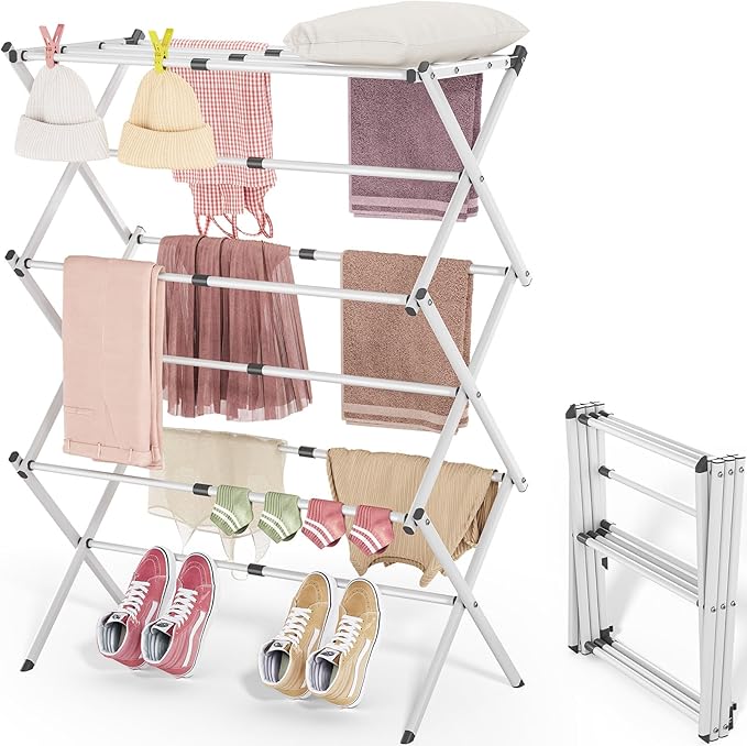 APEXCHASER Clothes Drying Rack, 3-Tier Laundry Drying Rack by APEXCHASER
