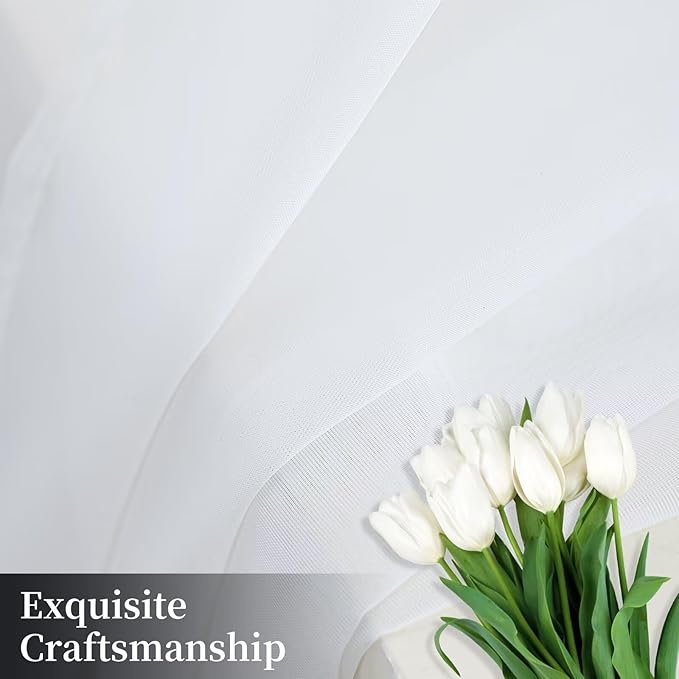 White Sheer Curtains 45 Inches Long 2 Panels, Rod Pocket Short Curtain for Kitchen, Bedroom, Cafe Window(White 38" W x 45" L)