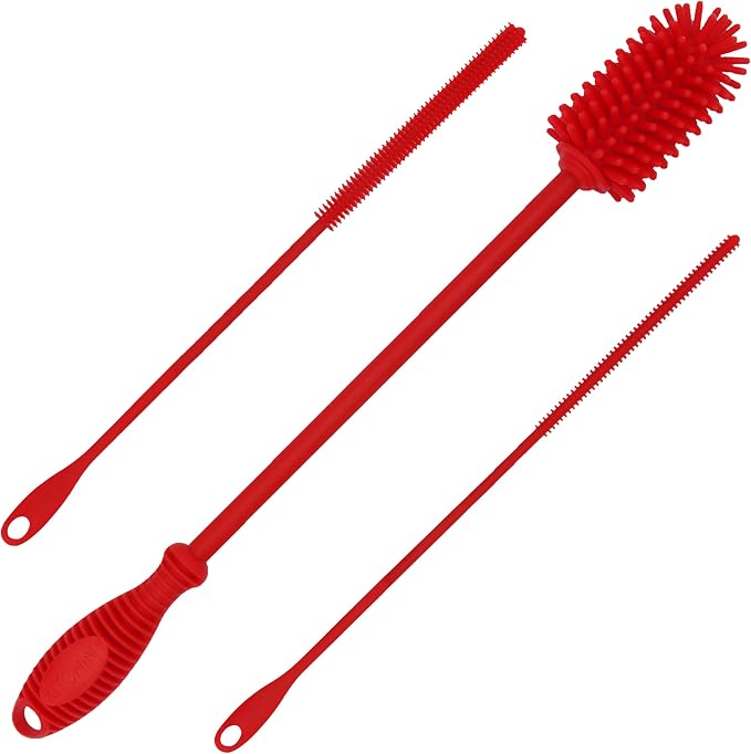 12.5" Silicone Bottle Brush & Straw Cleaner Brush Set | Water Bottle Cleaner by Kitchiny