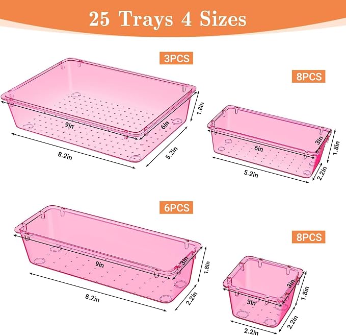 25 PCS Plastic Drawer Organizer Set, 4-Size Versatile Organizer Trays & storage - Image 2