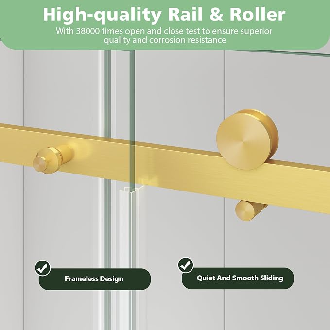 KPUY Frameless Shower Door, 49-54" W x 76" H Sliding Glass Shower Door - Image 3