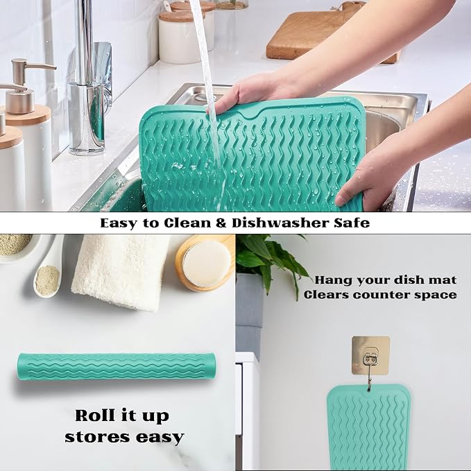 ZLR Silicone Dish Drying Mat for Kitchen Counter, Eco-Friendly Fast Dry Dish Mat - Image 4