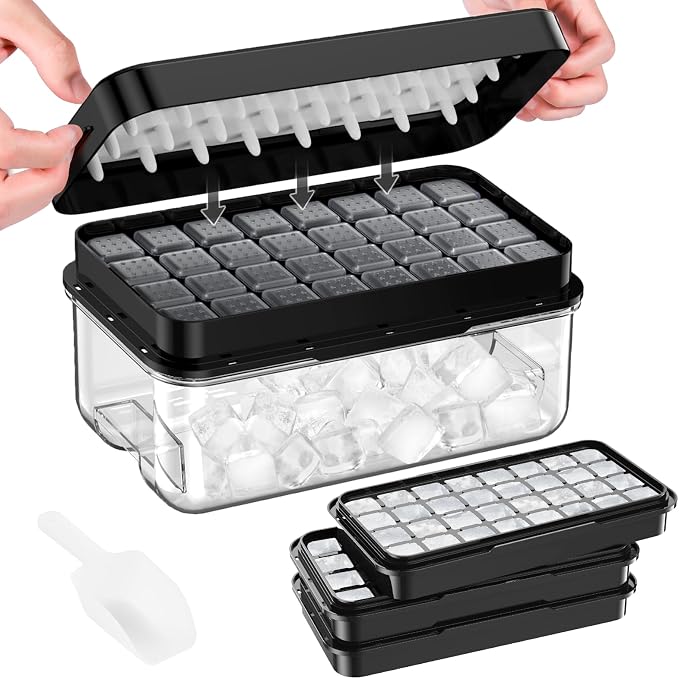 PHINOX Ice Cube Tray with Lid and Bin, 3 Pack Plastic Ice Cube Tray Molds by PHINOX