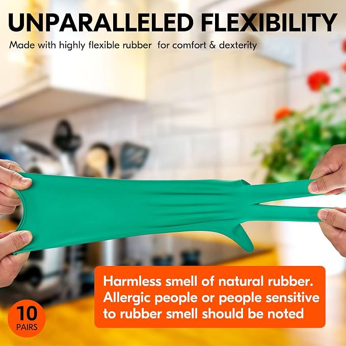Vgo... 10-Pairs Reusable Household Gloves, Rubber Dishwashing gloves, Extra - Image 4