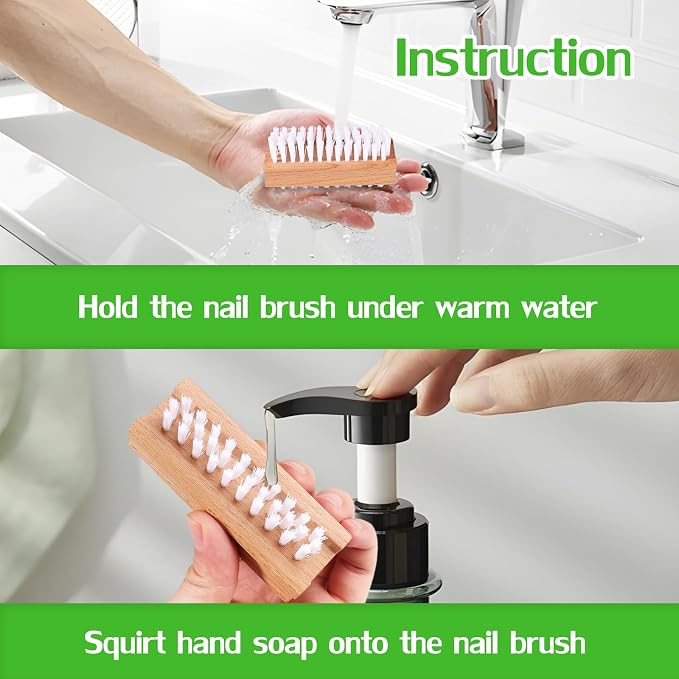 2 Pack Non-Slip Wooden Hand & Nail Brush, Dual-Sided Fingernail Scrub Brush - Image 4