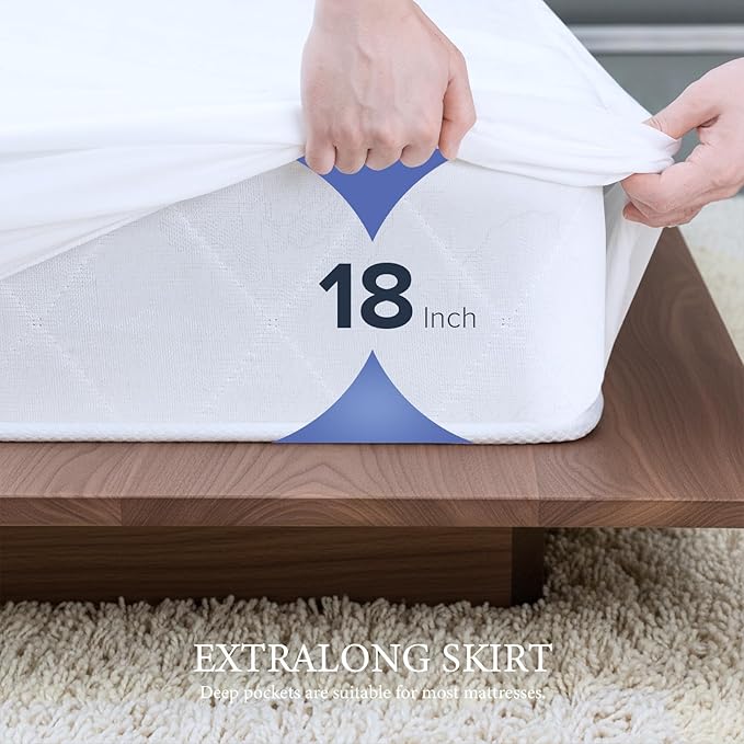 Waterproof Mattress Protector 2 Pillowcase 20''x28'', King Mattress Pad, Deep Stretchable Pocket Bed Cover, Machine Washable Soft Breathable Noiseless Mattress Protection