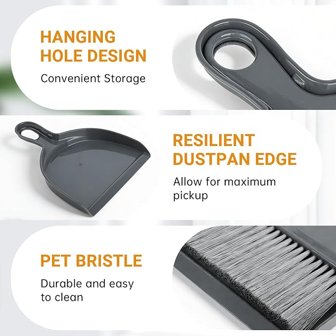 THINKLEARN 2PCS Small Dust Pan and Brush Set, Mini Broom and Dustpan Set - Image 4