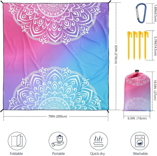 WIWIGO Beach Blanket Waterproof Sandproof Beach Mat 79" X 83"/10'x9'for 2-8 - Image 2