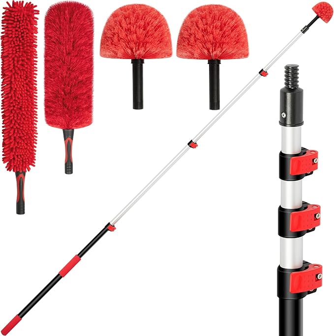 5-12 FT Extension Pole with 2 Outdoor Cobweb Brushes, 20 FT High Reach Ceiling by SimpleSolutionsforCozyHome