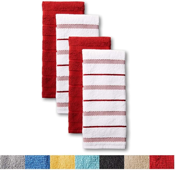 KitchenAid Albany Kitchen Towel 4-Pack Set, Passion Red/White - Image 5