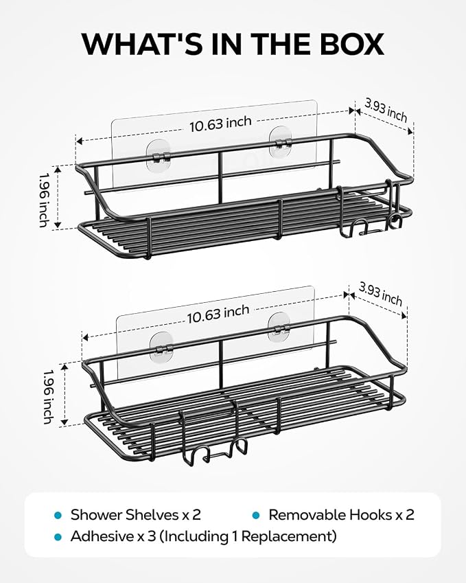 Nieifi Shower Caddy Shelf with Hooks Storage Rack Organizer Adhesive Stainless - Image 3