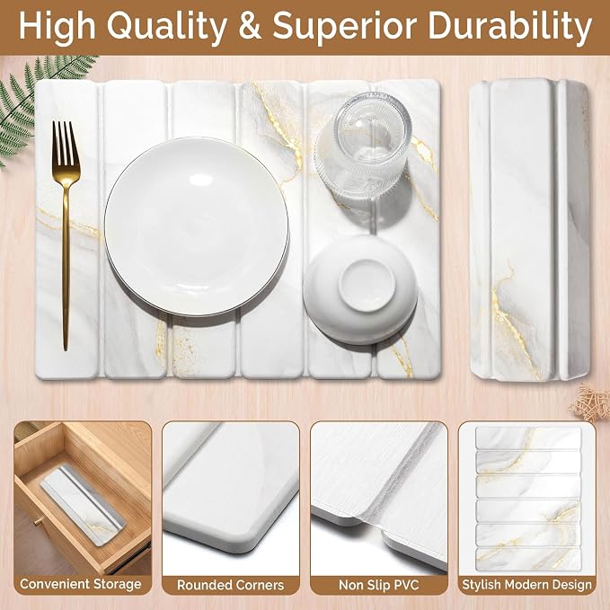 2 PCS Stone Dish Drying Mat for Kitchen Counter, Quick Dry Stone Dishes Mats - Image 4