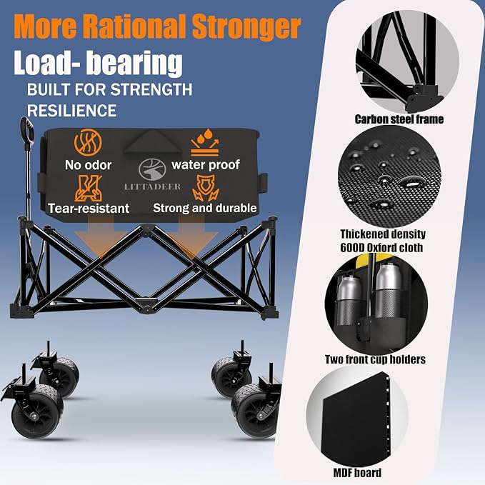 Collapsible Wagon Cart with Silent All-Terrain Wheels, Foldable Heavy Duty - Image 4