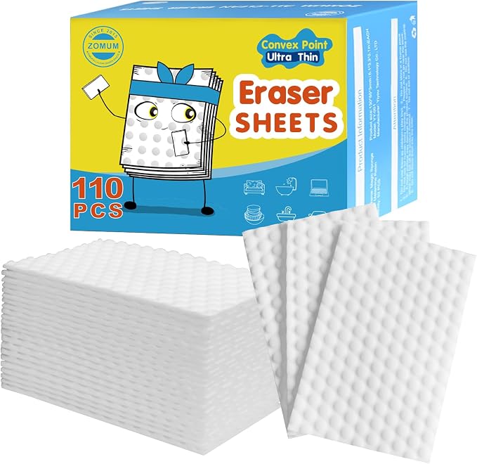 110 PCS Upgrade Convex Point Magic Sponge Eraser Sheets, Disposable Portable by Zomum