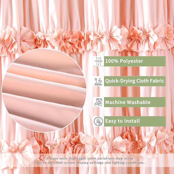 Peach Ruffle Shower Curtain, Vintage Handcrafted Bow Tie Bath Curtain - Image 3