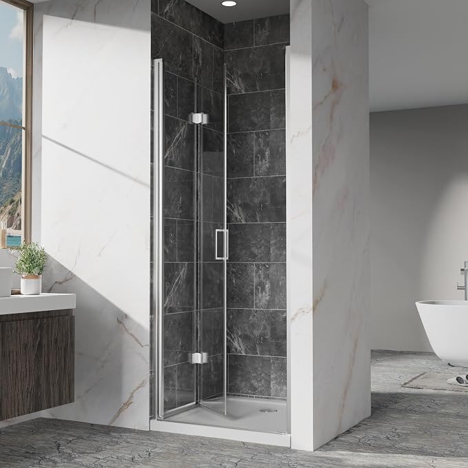 Frameless Bi-Fold Shower Door 30" W x 72" H, 1/4" Clear Tempered Glass - Image 3