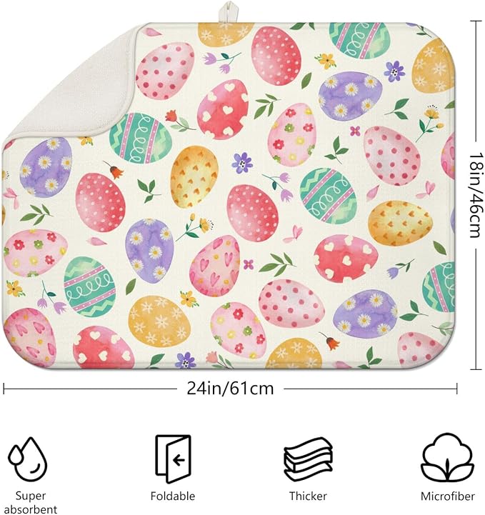 Easter Dish Drying Mat for Kitchen Counter, Happy Easter Cute Bunny Microfiber - Image 2