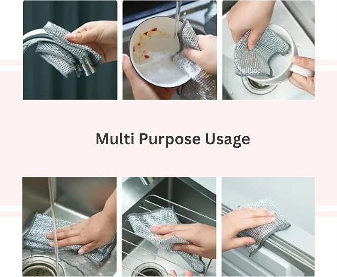 Non Scratch Wire Dishwashing Rag, 8 Pack Double Layer Reusable Wire Dishcloth - Image 3