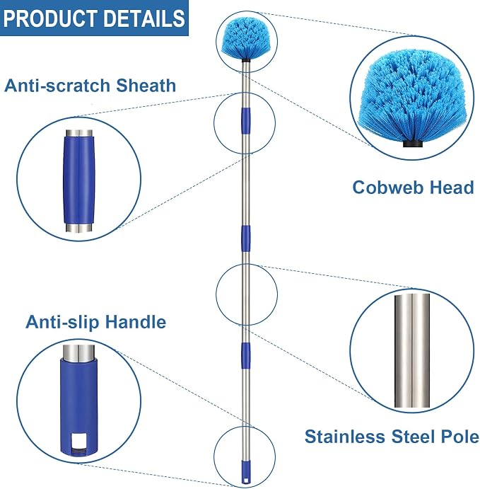 Cobweb Duster with Pole, 6ft Stainless Steel Pole Cobweb Brush with - Image 2