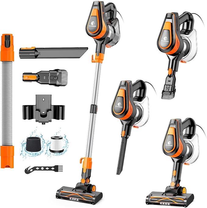 23Ft Corded Vacuum Cleaner, 600W Powerful Self-Standing Stick Vacuum by TC-JUNESUN