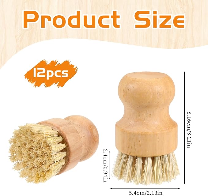 12 Packs Bamboo Dish Scrub Brushes, Wok Brush, Wooden Scrubbers Set Bamboo - Image 2