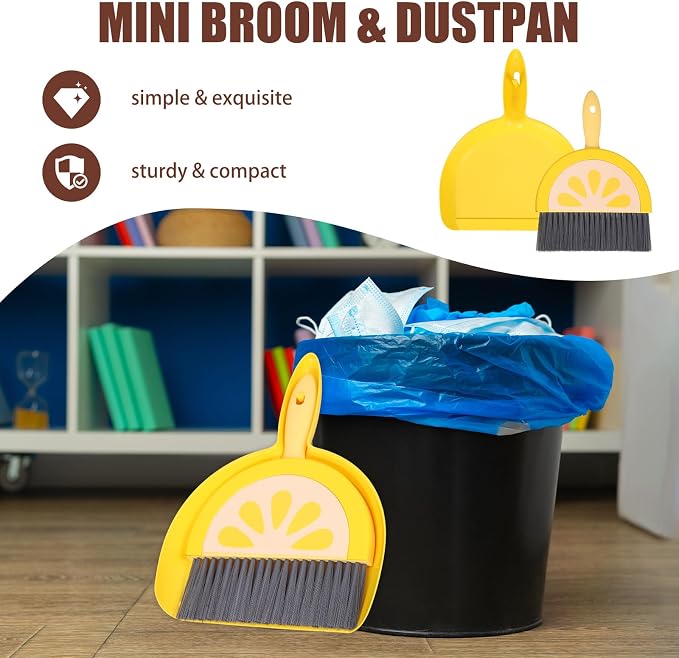 VOSAREA Small Dustpan and Brush Set, Lemon Mini Dustpan and Brush Whisk Broom - Image 4