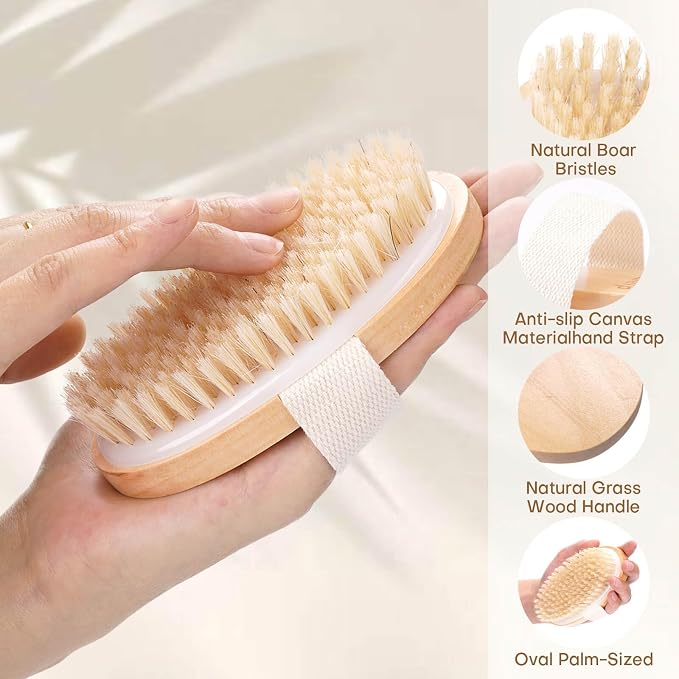 2 Pack Dry Brushing Body Brush, Natural Bristle Exfoliating Brush - Image 3