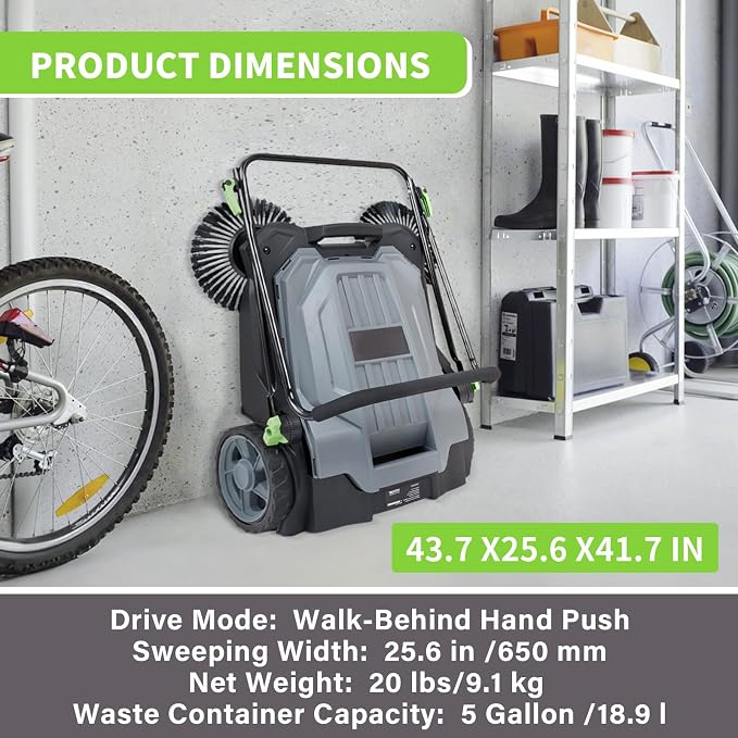 Walk-Behind Hand Push Floor Sweeper, 25.6" Sweeping Width Floor Sweeper Manual - Image 6