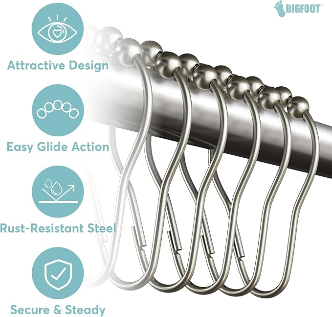 BigFoot Shower Curtain Hooks, Durable Stainless Steel, Rust Resistant, Easy - Image 4