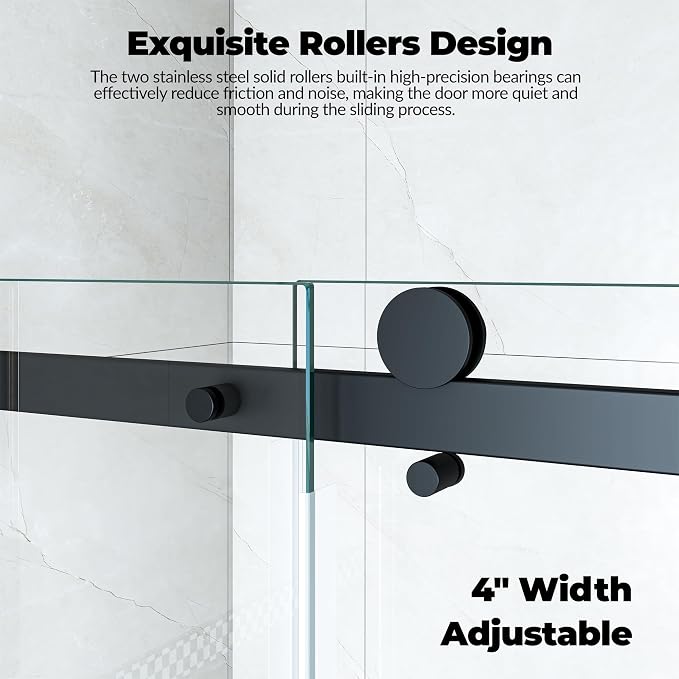 44-48" W x 76" h Frameless Sliding Shower Door – Waterproof Glass Shower - Image 3