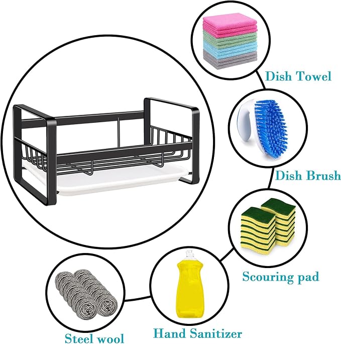VANTEN Kitchen Sink Caddy Sponge Holder Organizer, Sink Tray Drainer Rack - Image 4