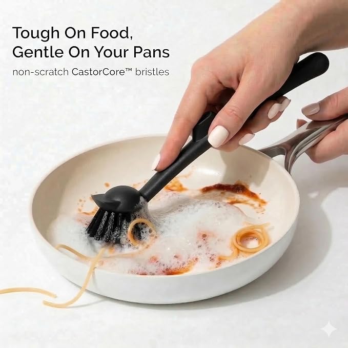 Earth & Mango Magnetic Dish Brush & Scraper, Snaps to Sink, Non-Scratch - Image 3