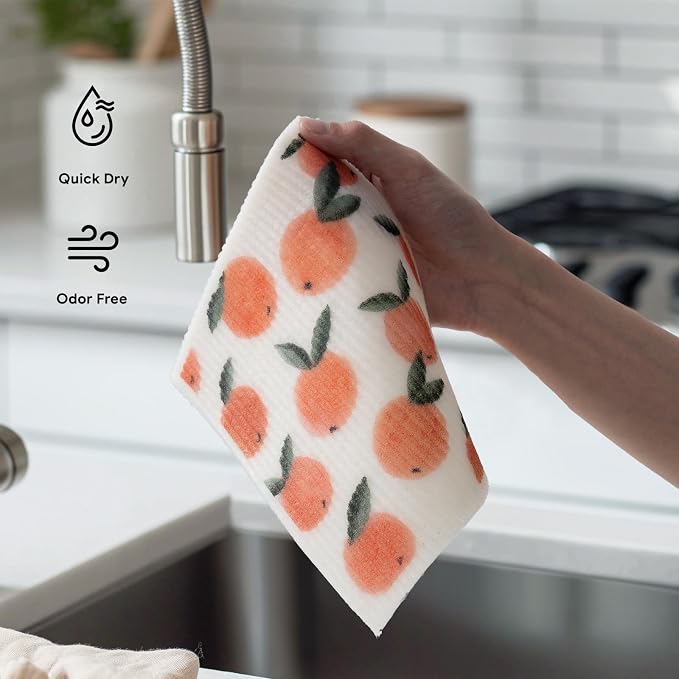 RECYCO Swedish Dishcloths for Kitchen | 5 Pack Peachy Leaves Washable Dish Rags - Image 6