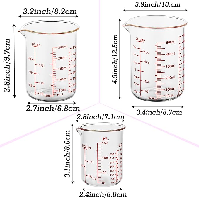 3 Piece Glass Measuring Cup Set, Includes 1/2-Cup, and 2-Cup High Borosilicate - Image 5