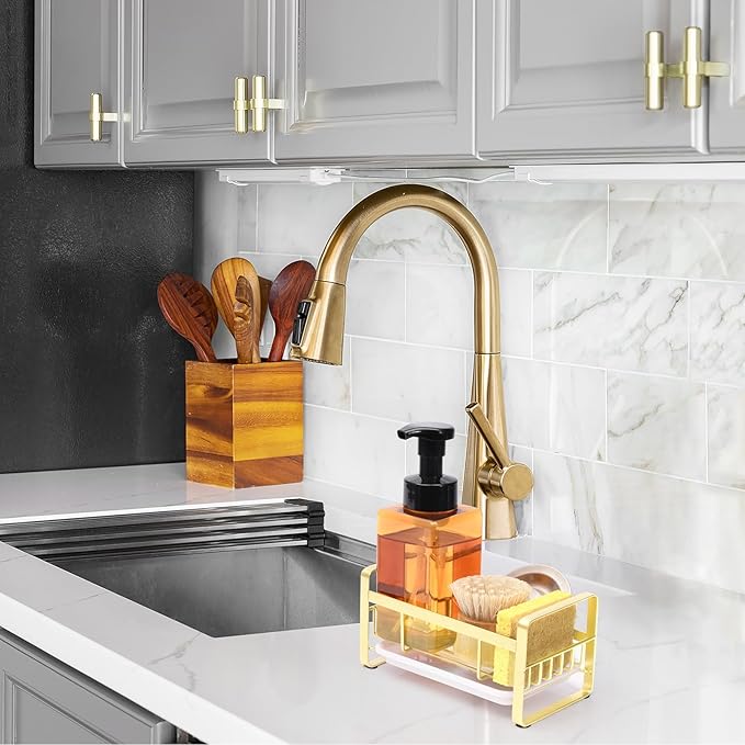 HULISEN Kitchen Sink Sponge Holder, 304 Stainless Steel Kitchen Soap Dispenser - Image 2