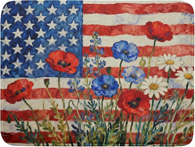 4th of July Patriotic Dish Drying Mat by Aytipun